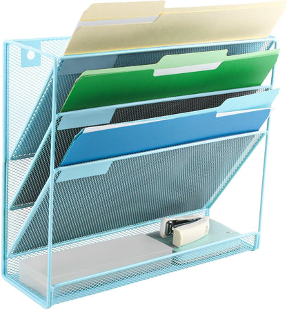 EASEPRES Desk File Organizer Mesh 6-Tier, Hanging Wall Mount Document Organization Stand, Desktop Vertical Mail Paper Folder Holder Rack with Bottom Tray for Office Home Cubicle Countertop, Black