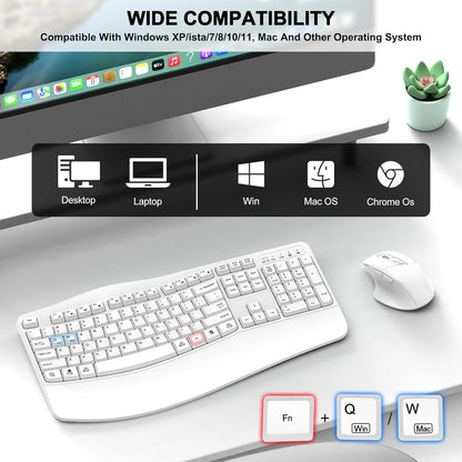 Wireless Keyboard and Mouse Combo, 2.4G Full Size Wave Keys Ergonomic Keyboard with Wrist Rest and 3-Level DPI Adjustable Wireless Ergonomic Mouse for Windows, Mac OS Desktop/Laptop/PC(Black)