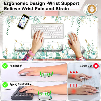 Keyboard Wrist Rest + Mouse Pad with Wrist Support + Desk Mat + Coaster 4 in 1 Set, XXL Large Gaming Mousepad Cute Ergonomic Mouse Pads for Desk Computer Laptop Office Decor-Beach
