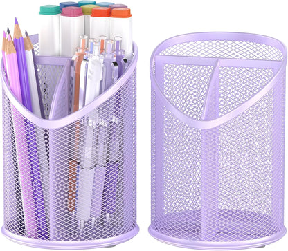 Delifox 2 Pack Pen Holder Mesh Round Pencil (White)
