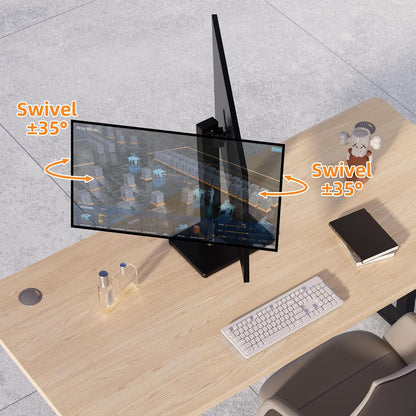Suptek Single LCD Computer Monitor Free-Standing Desk Stand Mount Riser for 13 Inch to 43 Inch Screen with Swivel, Height Adjustable, Rotation, 50, 75, 100mm VESA Base Stand, Black