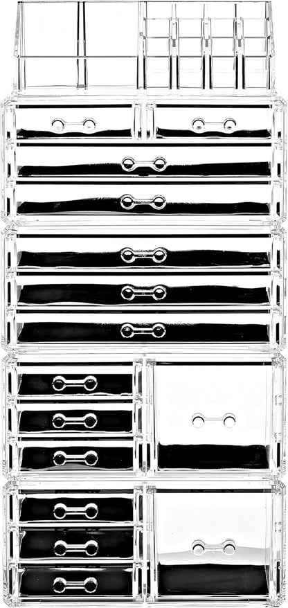 Ikee Design Acrylic Makeup Organizer with 4 Drawers and Removable Top Lipstick Holders, Ideal for Make-up or Accessories,Enhance Your Vanity or Bathroom with Clear Design for Quick Visibility