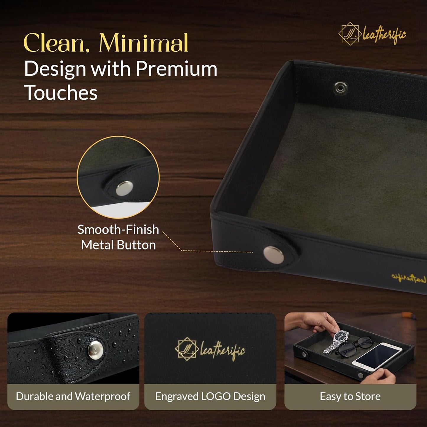 Luxe Genuine Leather Valet Chronicle Tray | Premium Handmade Multipurpose Catchall Tray, Coin Watch Key Trinket Dish for Home Office Desk, Nightstand Entryway (Russet, 11 x 9 x 1.5)