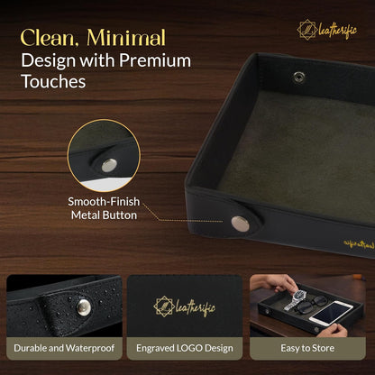 Luxe Genuine Leather Valet Chronicle Tray | Premium Handmade Multipurpose Catchall Tray, Coin Watch Key Trinket Dish for Home Office Desk, Nightstand Entryway (Russet, 11 x 9 x 1.5)
