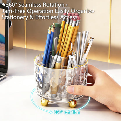 GOTOBA Dark Green Pen Pencil Holder for Desk, 360° Rotating Pen Organizer, Green Office Supplies, Cute Pen Holder, 6-Compartment Pencil Holder Rotating