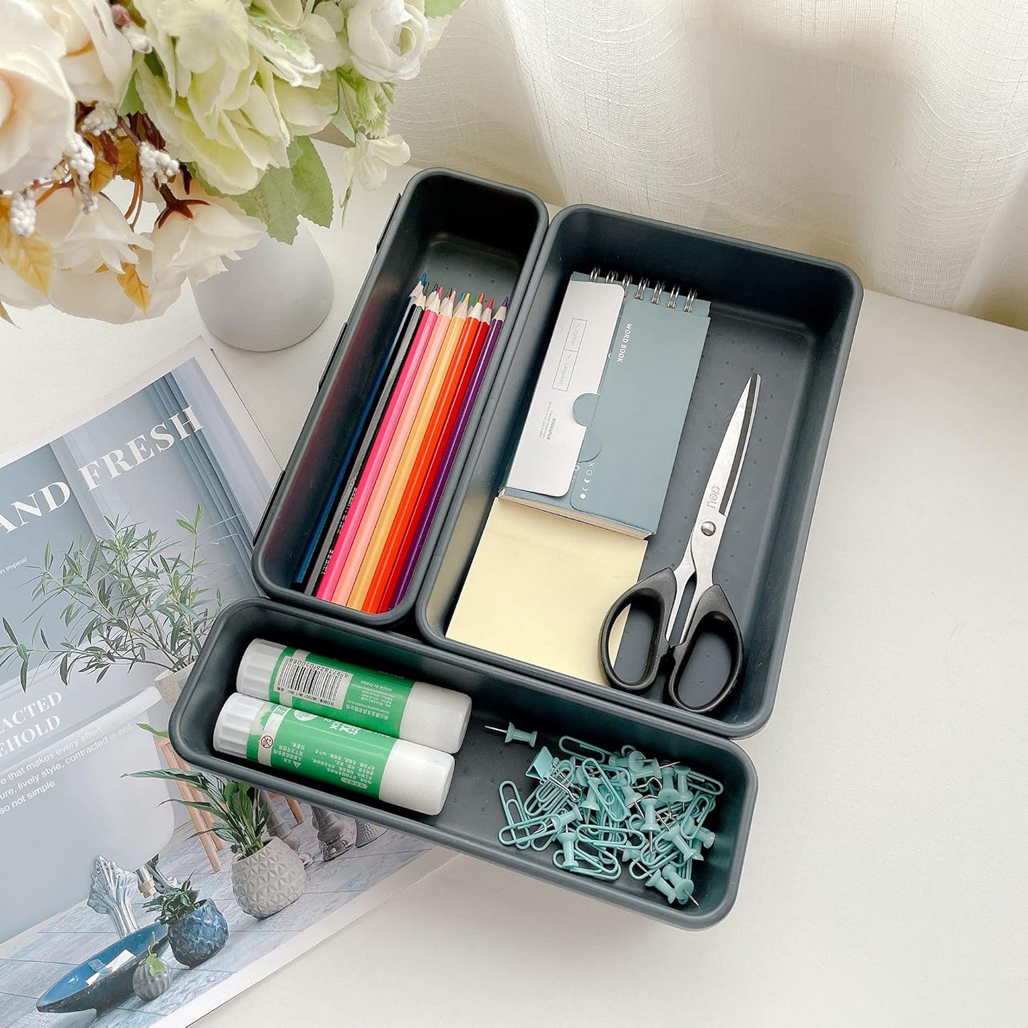 BYCY Office Drawer Organizers Bins Junk Drawer Organizers Tray Storage Dividers for Office Desk Dress Makeup (13pcs 2Size)