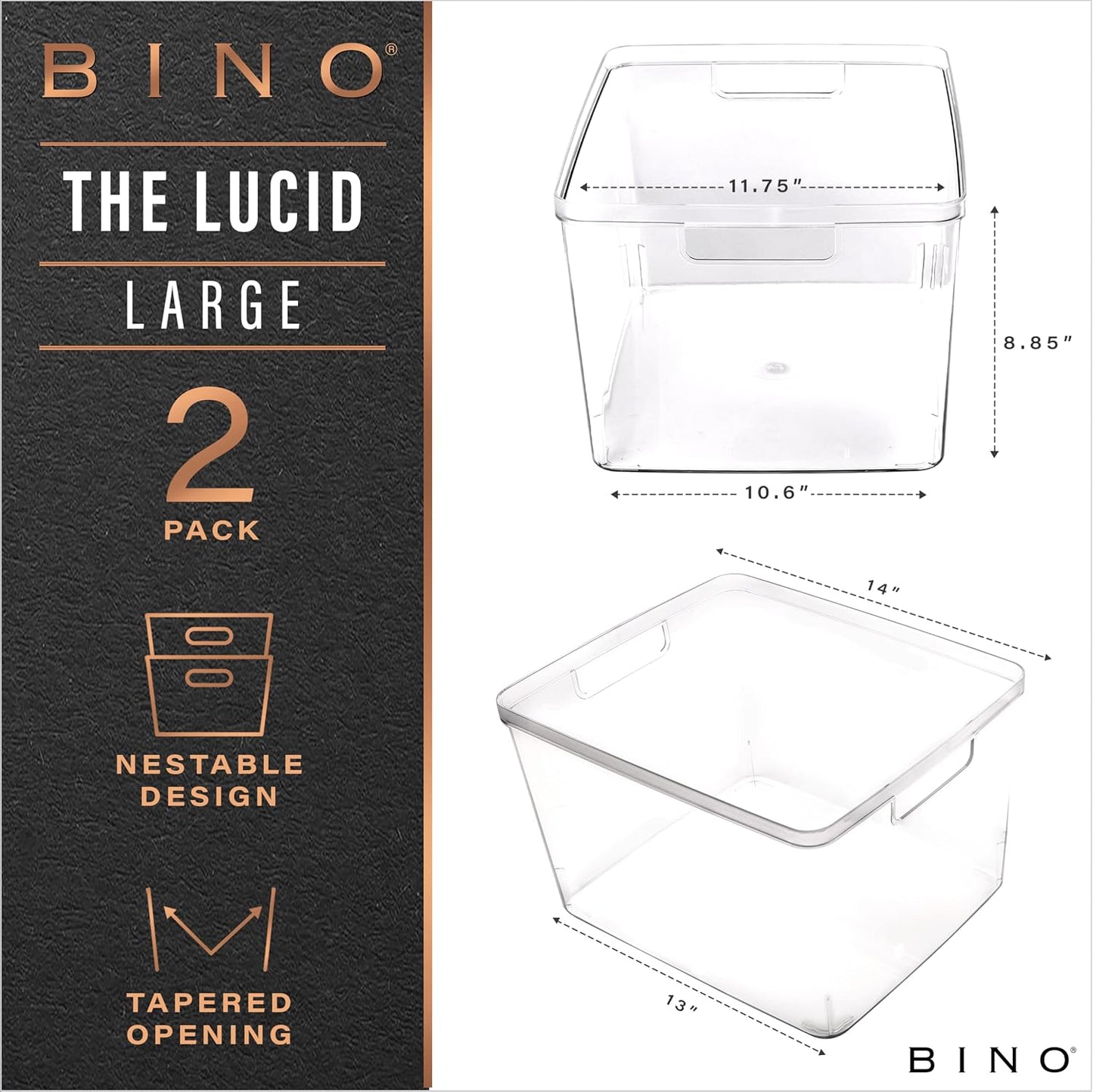 BINO | Plastic Storage Bins, X-Small - 5 Pack | THE LUCID COLLECTION | Multi-Use Built-In Handles BPA-Free Clear Storage Containers | Fridge Organizer | Pantry & Home Organization