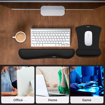 MOSISO Wrist Rest Support for Mouse Pad & Keyboard Set, Ergonomic Mousepad Non-Slip Base Home/Office Pain Relief & Easy Typing Cushion with Neoprene Cloth & Raised Memory Foam, Apricot