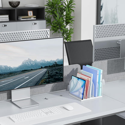 gianotter Desktop File Organizer, Desk Organizer with 5 Compartments, Paper Organizer for Desk, Workspace Organizers for Office Supplies (Black, Upright Style)