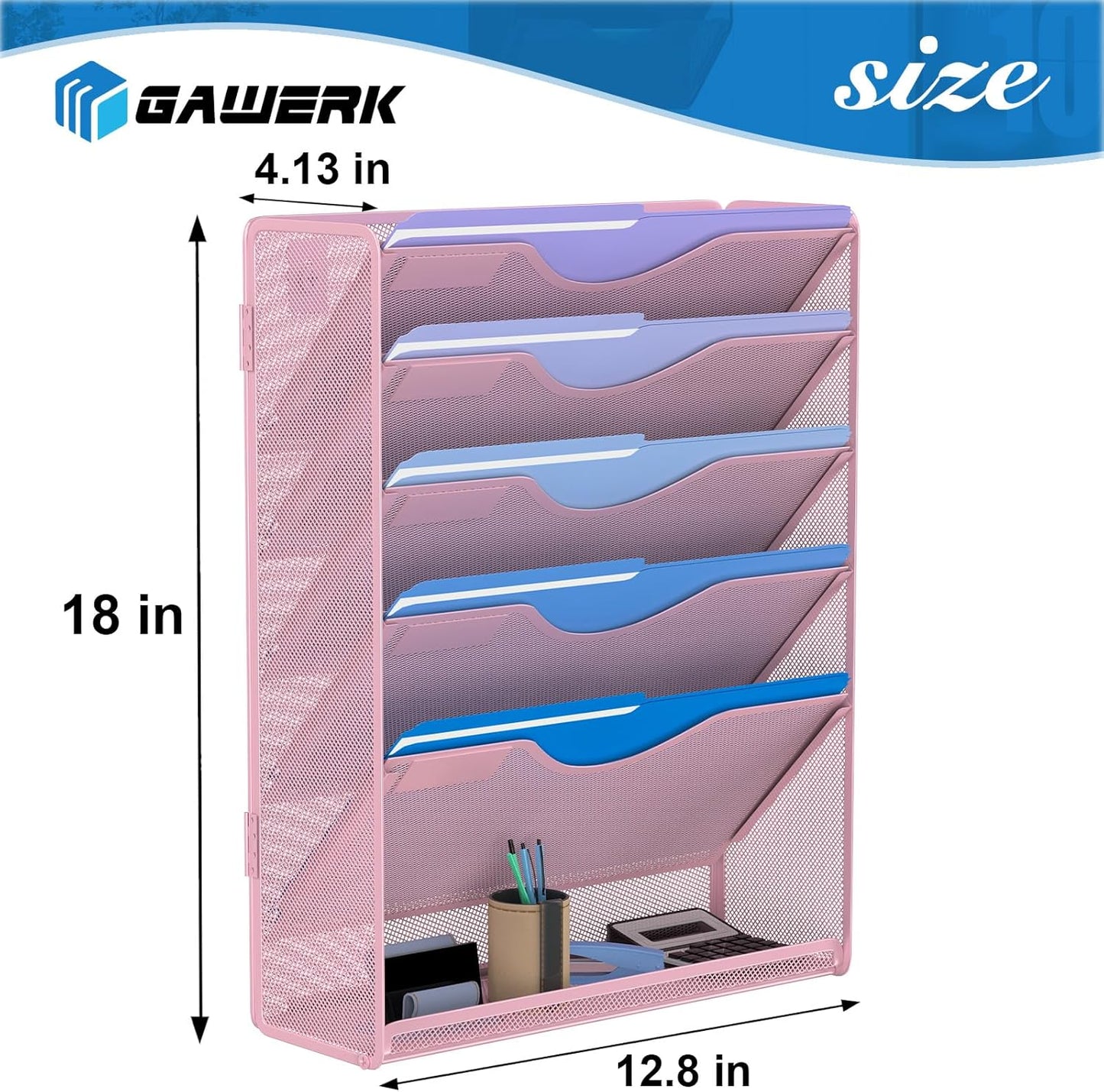 Gawerk 5 Tier Hanging Wall File Organizer, Mesh Mail Paper Orgnization Hanging File Folder Holder for Home Office, Black