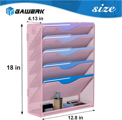 Gawerk 5 Tier Hanging Wall File Organizer, Mesh Mail Paper Orgnization Hanging File Folder Holder for Home Office, Black