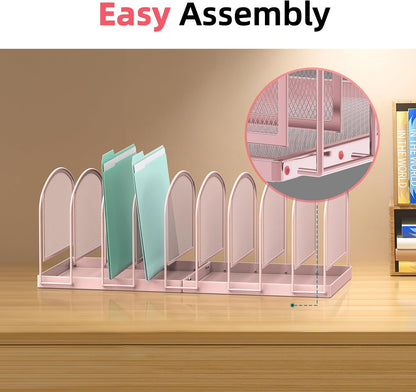 SUPEASY File Organizer for Desk, 5-Section Mesh Desk Organizer, Vertical File Holder Desktop Organizer File Sorter, File Folder Holder for Office Supplies, Black