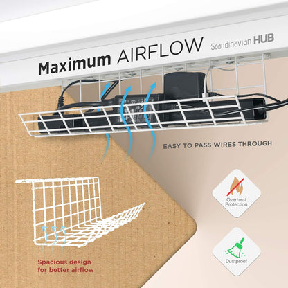 Compact Under Desk Cable Management Tray - Cable Organizer for Wire Management, Desk Wire Organizer, Cable Tray - Black Set of 2x12