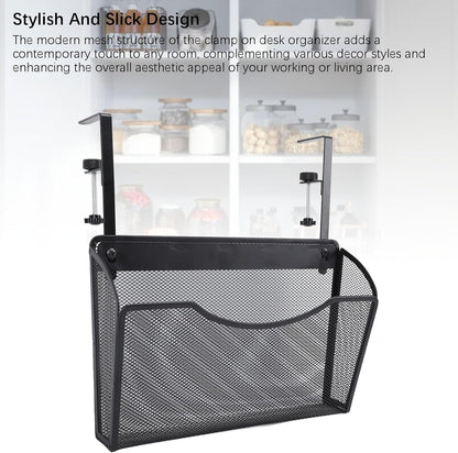 Asixxsix Under Desk Drawer, Desk Side Storage, Hanging Desk Organizer, Clamp On Desk Organizer, Mesh Metal Desk Drawer, Side Desk Organizer for Office and Home (White)