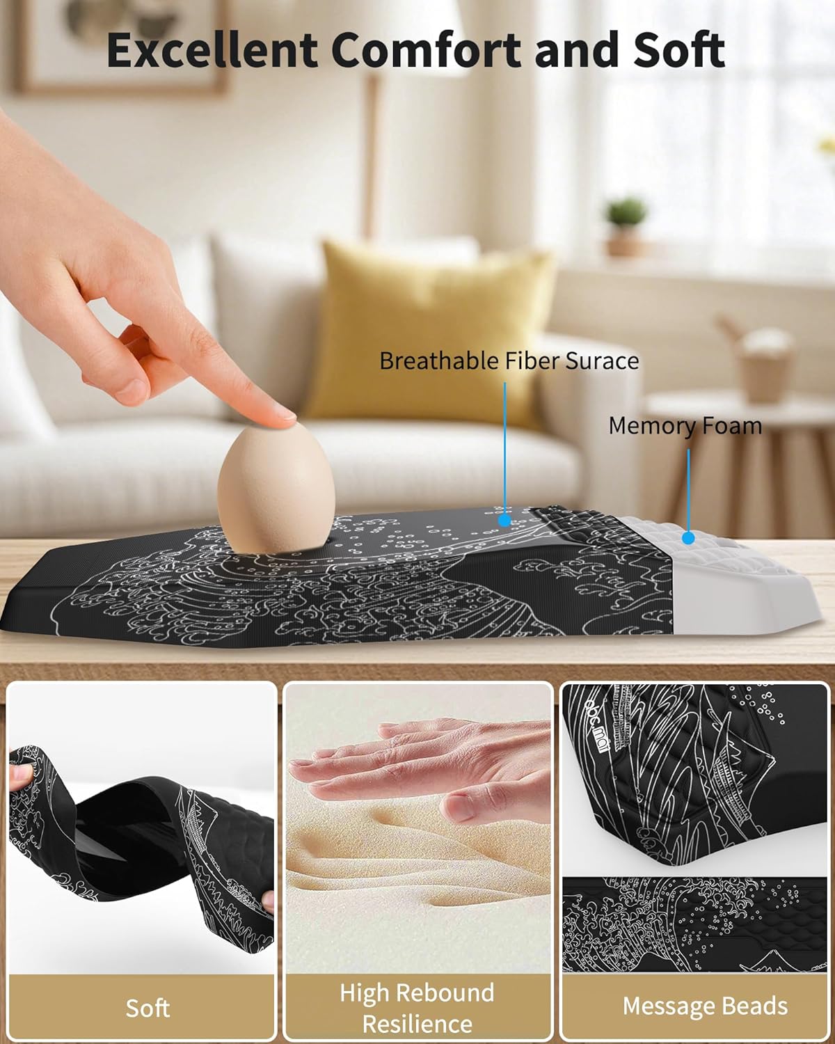 Ergonomic Mouse Pad and Keyboard Wrist Rest Support Set, Massage Design Mousepad for Carpal Tunnel Pain Relief, Memory Foam, Non-Slip PU Base for Computer Desk, Baby Blue
