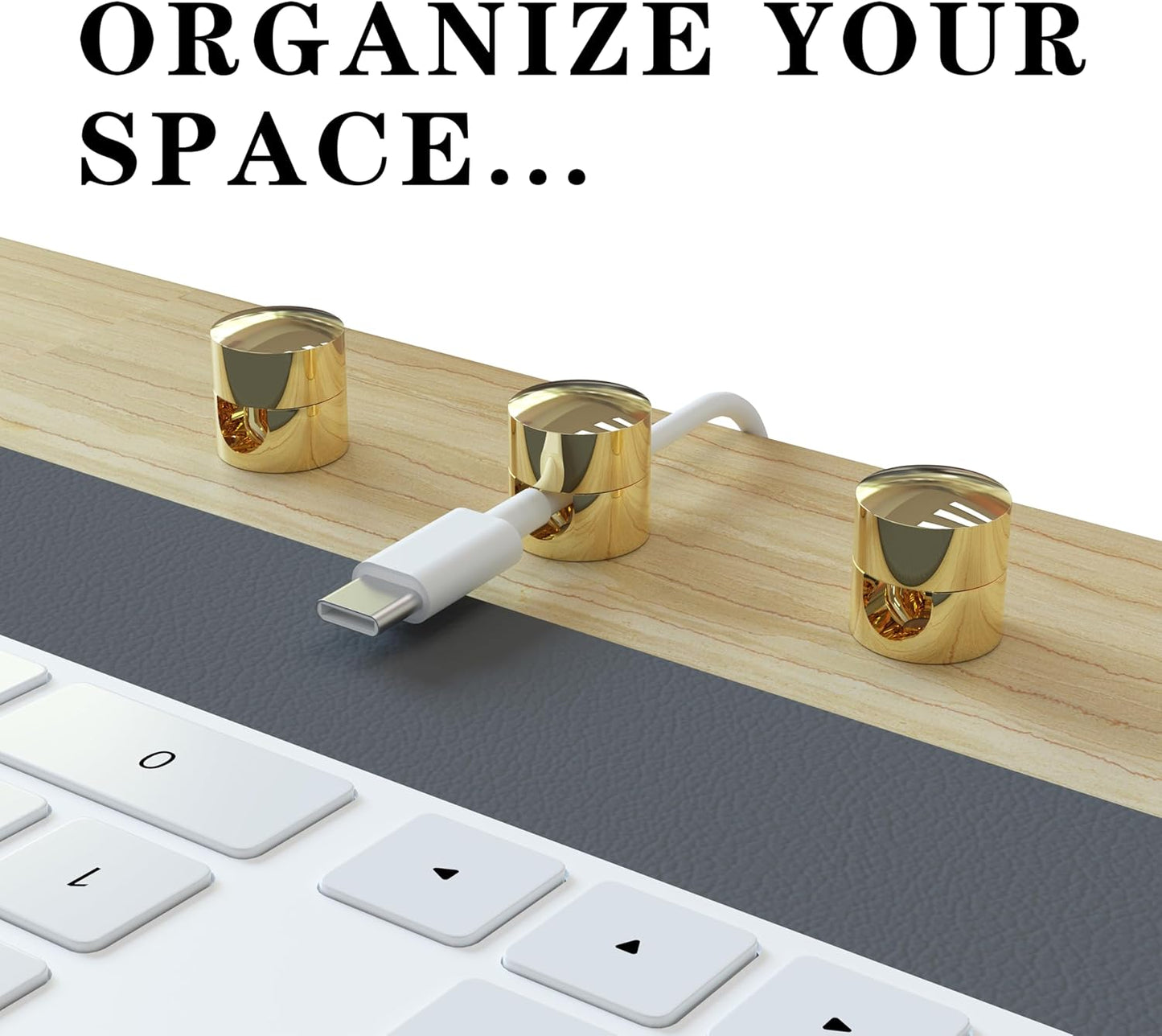 Gun Metal Cord Holder,Cable Anchors for Cable, Premium Aluminum Wire Organizer, Adhesive Screw 2-in-1 Cord Wall Clips, Charger Cable Management Clip, Stylish, Sturdy, Practical (3 Pcs) (Gold)