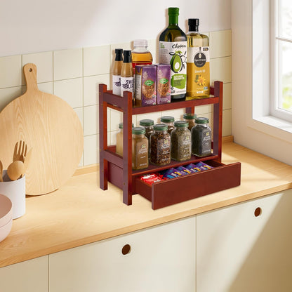 Sorbus Bamboo Bathroom Counter Organizer – 2-Tier Shelf with Hidden Drawer for Vanity, Matcha Station, Bathroom Sink Organizer Countertop, Kitchen & Office Storage (13″ L x 6.5″ W x 12.6″ H)