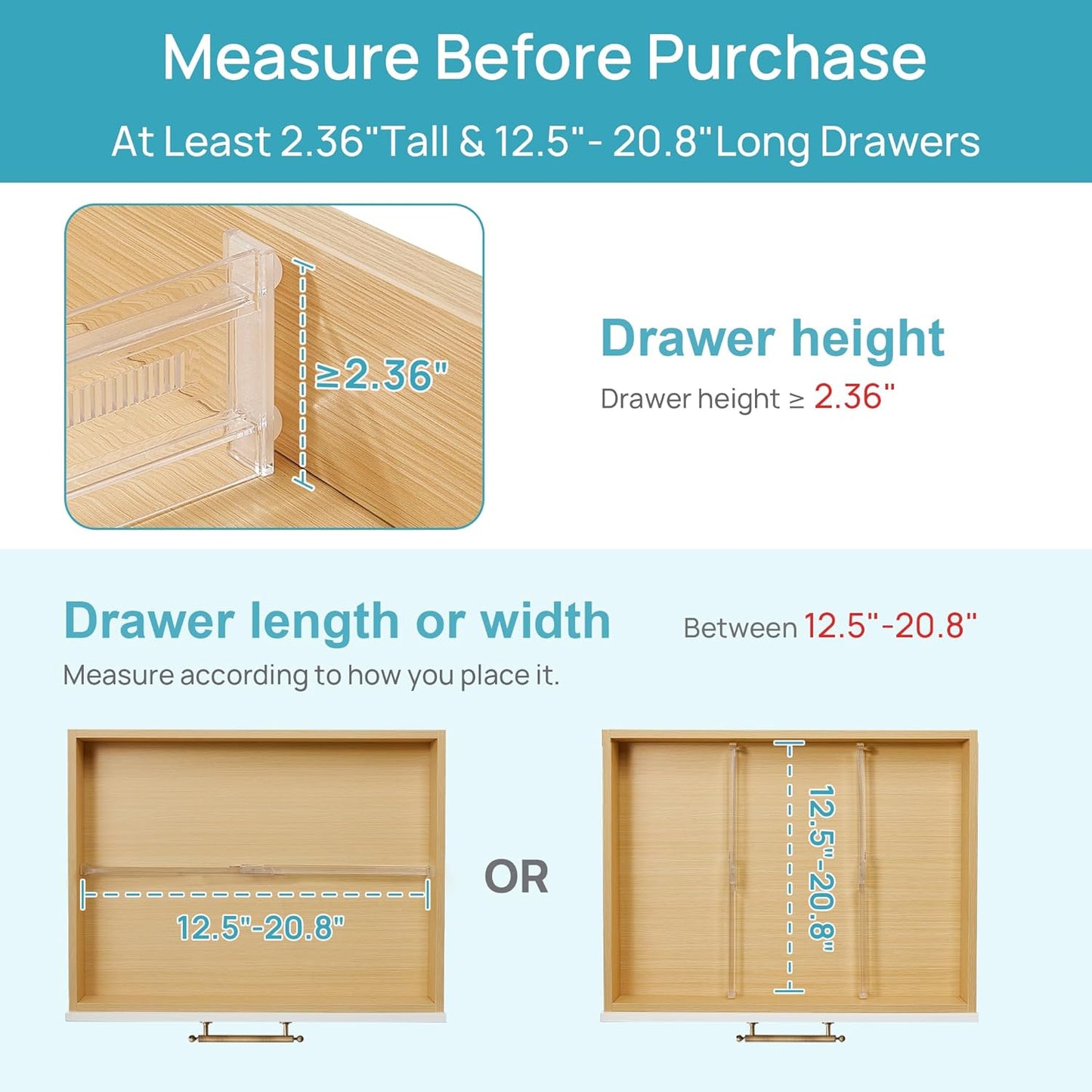 Vtopmart 12 Pack Drawer Dividers for Clothes, 4" High 10.2"-16.5" Adjustable Expandable Dresser Drawer Organizer, Clear Plastic Separators for Dresser, Baby Clothing, Underwear, Cosmetic, Toiletries