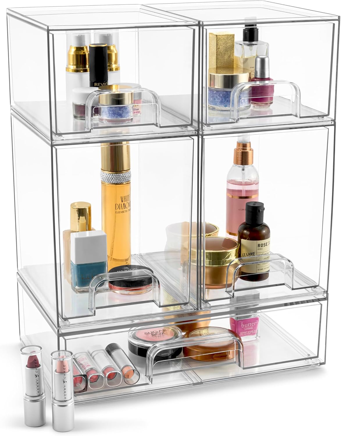 Sorbus Acrylic Storage Containers - 2 Pack, Stackable Storage Bins Set for Bathroom Organization - Clear Acrylic Drawer Organizers - Makeup Case Pull-Out Drawers (7.6’’ Tall)