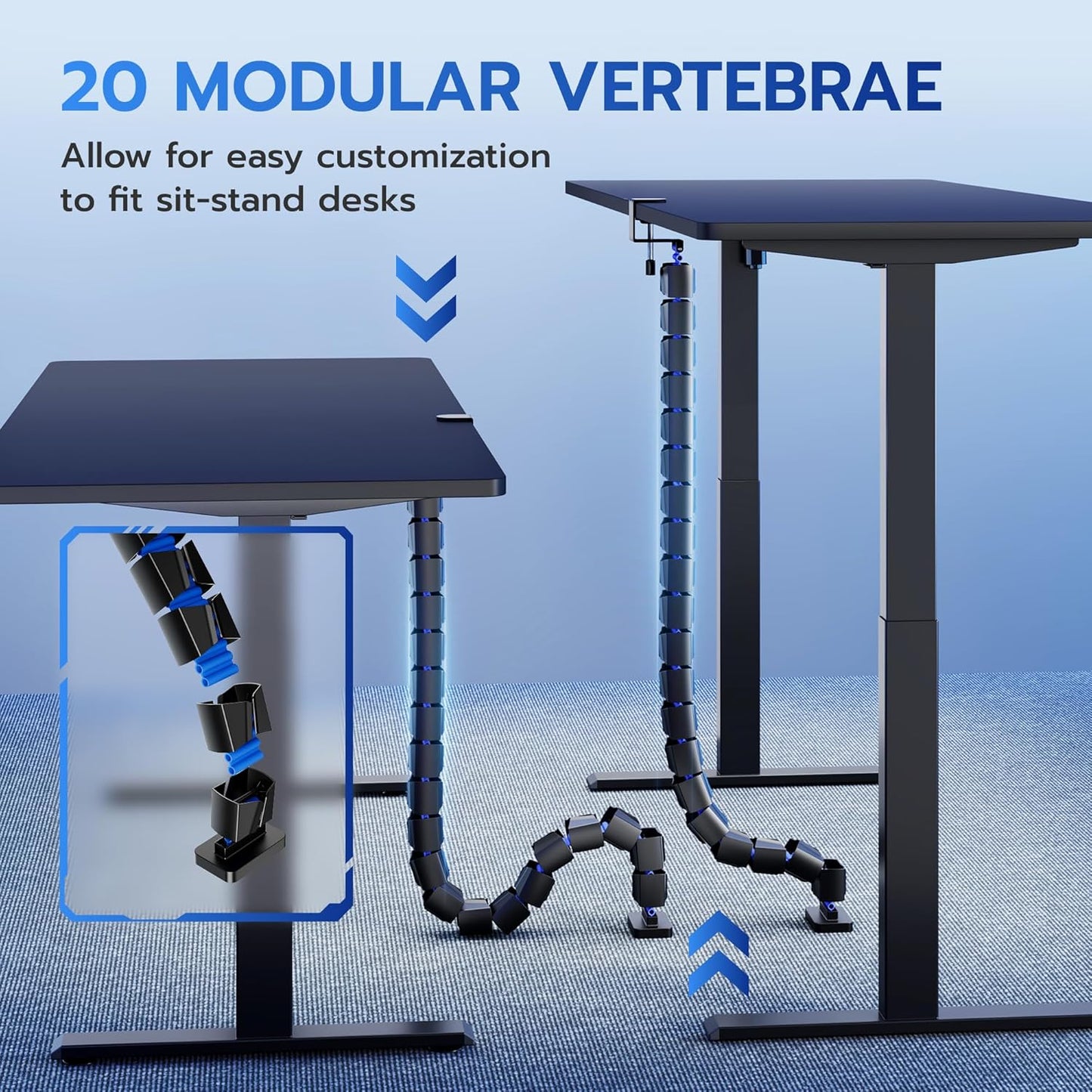 ARES WING Under Desk Cable Management Spine, Magnetic Vertebrae Cable Management for Standing Desk, Length Adjustable Cord Organizer with 20 Modular Vertebrae for Office and Gaming Desks, Red