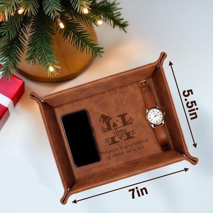 Personalized Engraved Leather Tray for Men with Engraved Name, PU Leather Valet Organizer for Dad, Custom Gift for Him, Custom Catchall Tray for Desk, Office, Accessories Travel Organizer for Men