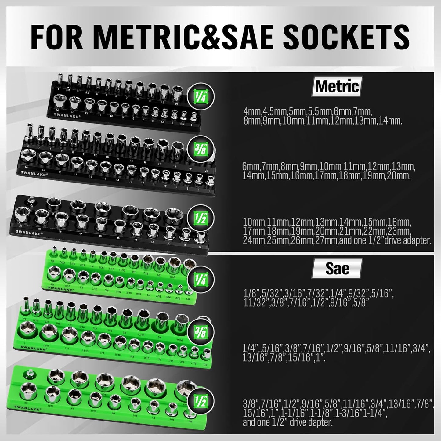 Magnetic Socket Organizer Set, 6PCS Socket Holder, 1/4", 3/8", 1/2" Sockets Holds 143 Pieces Magnetic Sockets Trays (Blue&red, 6 Pcs)