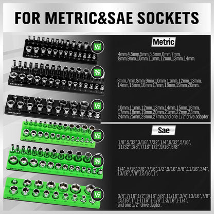 Magnetic Socket Organizer Set, 6PCS Socket Holder, 1/4", 3/8", 1/2" Sockets Holds 143 Pieces Magnetic Sockets Trays (Blue&red, 6 Pcs)