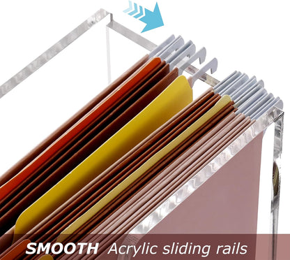 DINGHUO Hanging File Organizer, Acrylic File Holder with Handles, No Assembly Required, Clear File Crate Storage Box for Desk Office, Fits Standard Letter Size 8.5"x11" Folders