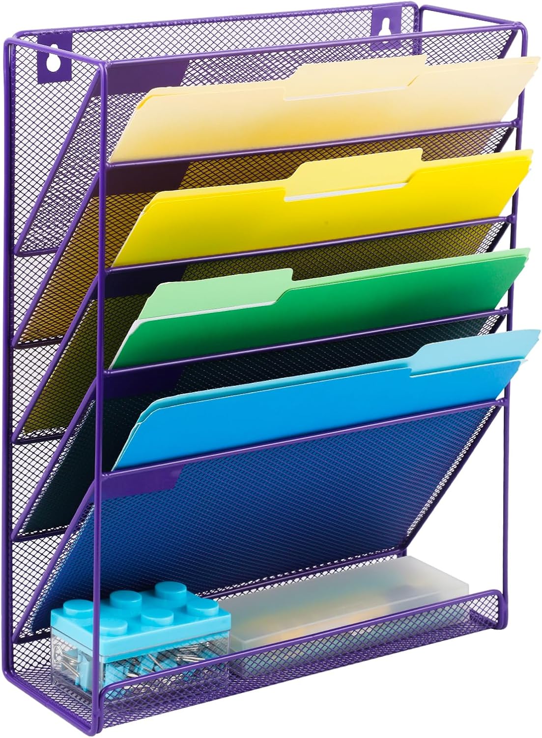 EASEPRES Desk File Organizer Mesh 6-Tier, Hanging Wall Mount Document Organization Stand, Desktop Vertical Mail Paper Folder Holder Rack with Bottom Tray for Office Home Cubicle Countertop, Black