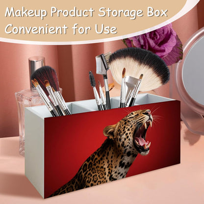 Trendy Funny Leopard Pen Pencil Holder Organizer for Desk, Cheetah Room Decor, Preppy Girly Y2k Aesthetic Cheetah Wooden Box Block Sign for Home Office Tabletop Decor