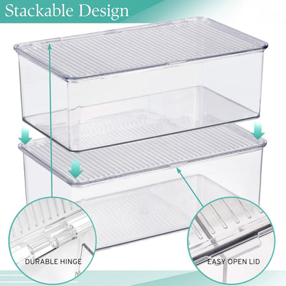 Sorbus Fridge Organizer & Pantry Storage with Lids- Clear Plastic Freezer Organizer Bins- MultiPurpose & Versatile Stackable Cabinet Organizers- Cosmetics,Office Supplies,Food Snack Organizers- 2 Pack