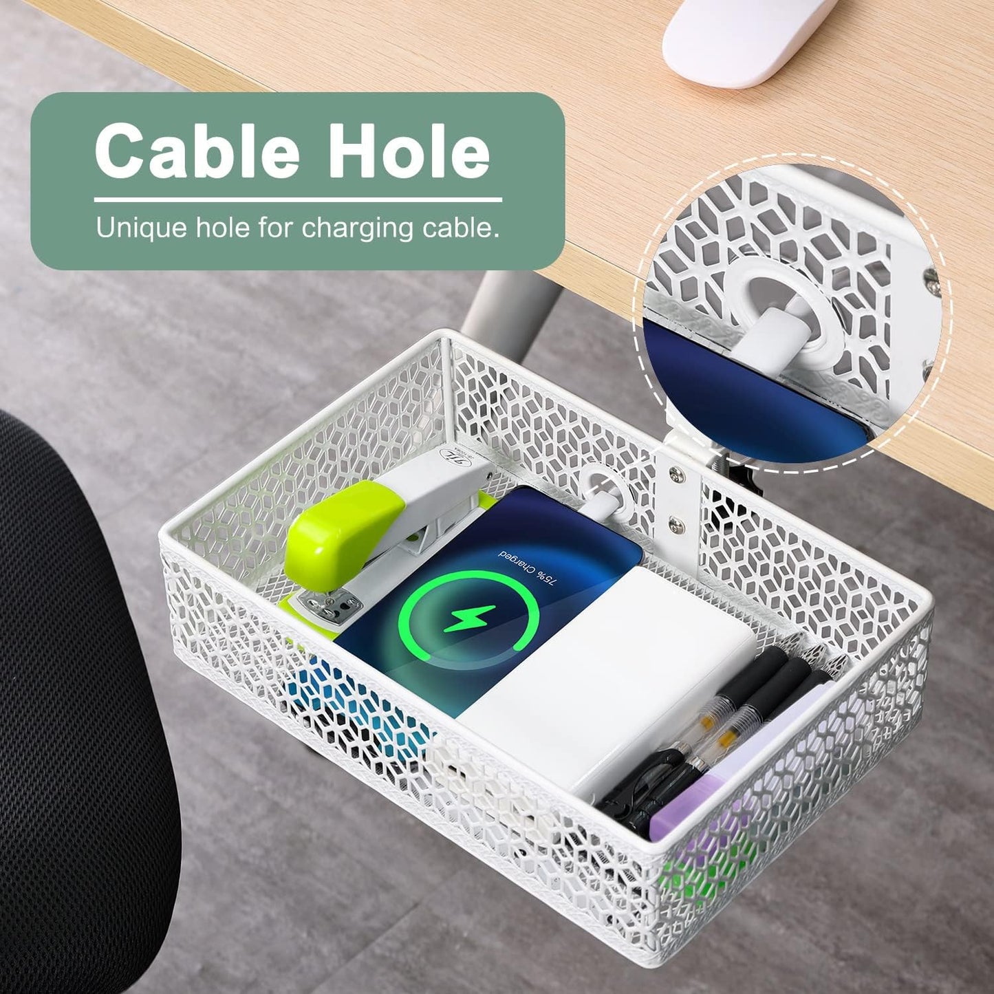 ROSYLINE OSYLINE Heavy Duty Clamp On Under Desk Drawer Organizer Storage Tray Basket with Non-Slip Pad Hanging Mount for Home Office Studio Bedroom or Dorm (Black)