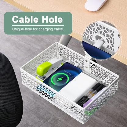 ROSYLINE OSYLINE Heavy Duty Clamp On Under Desk Drawer Organizer Storage Tray Basket with Non-Slip Pad Hanging Mount for Home Office Studio Bedroom or Dorm (Black)