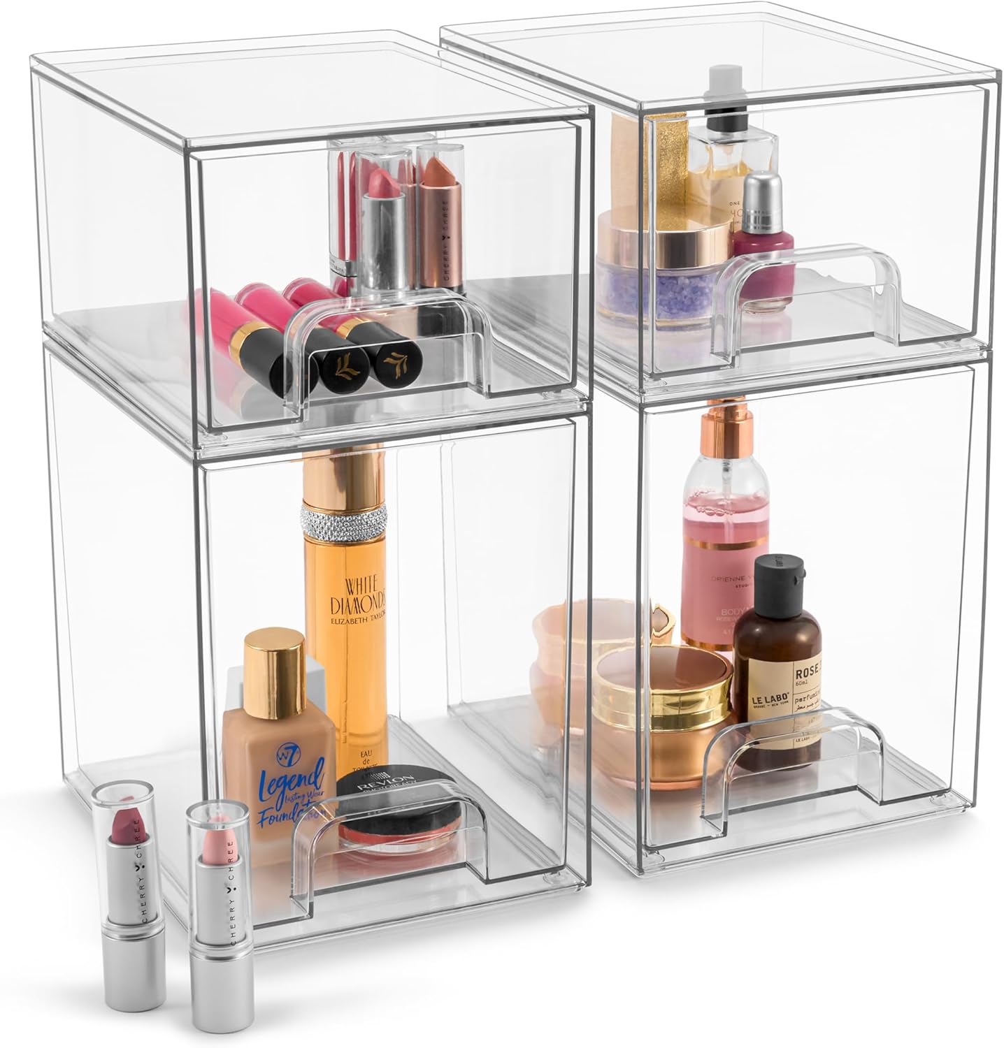 Sorbus Acrylic Storage Containers - 2 Pack, Stackable Storage Bins Set for Bathroom Organization - Clear Acrylic Drawer Organizers - Makeup Case Pull-Out Drawers (7.6’’ Tall)