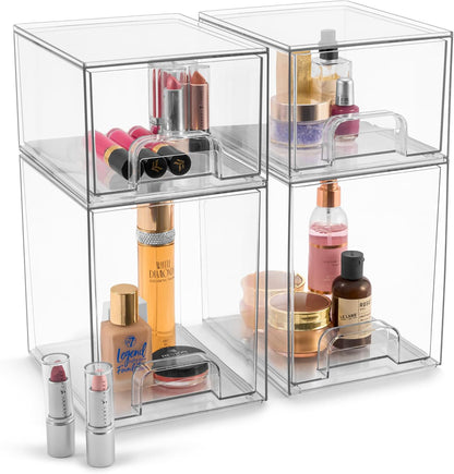 Sorbus Acrylic Storage Containers - 2 Pack, Stackable Storage Bins Set for Bathroom Organization - Clear Acrylic Drawer Organizers - Makeup Case Pull-Out Drawers (7.6’’ Tall)