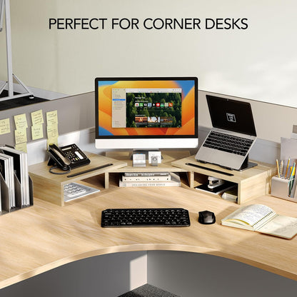 AMERIERGO Dual Monitor Stand Riser for 2 Monitors, Monitor Stand for Desk, Adjustable Computer Monitor Stand with 2 Slot, Multifunctional Desktop Organizer Stand for Laptop, PC, Computer, Printer