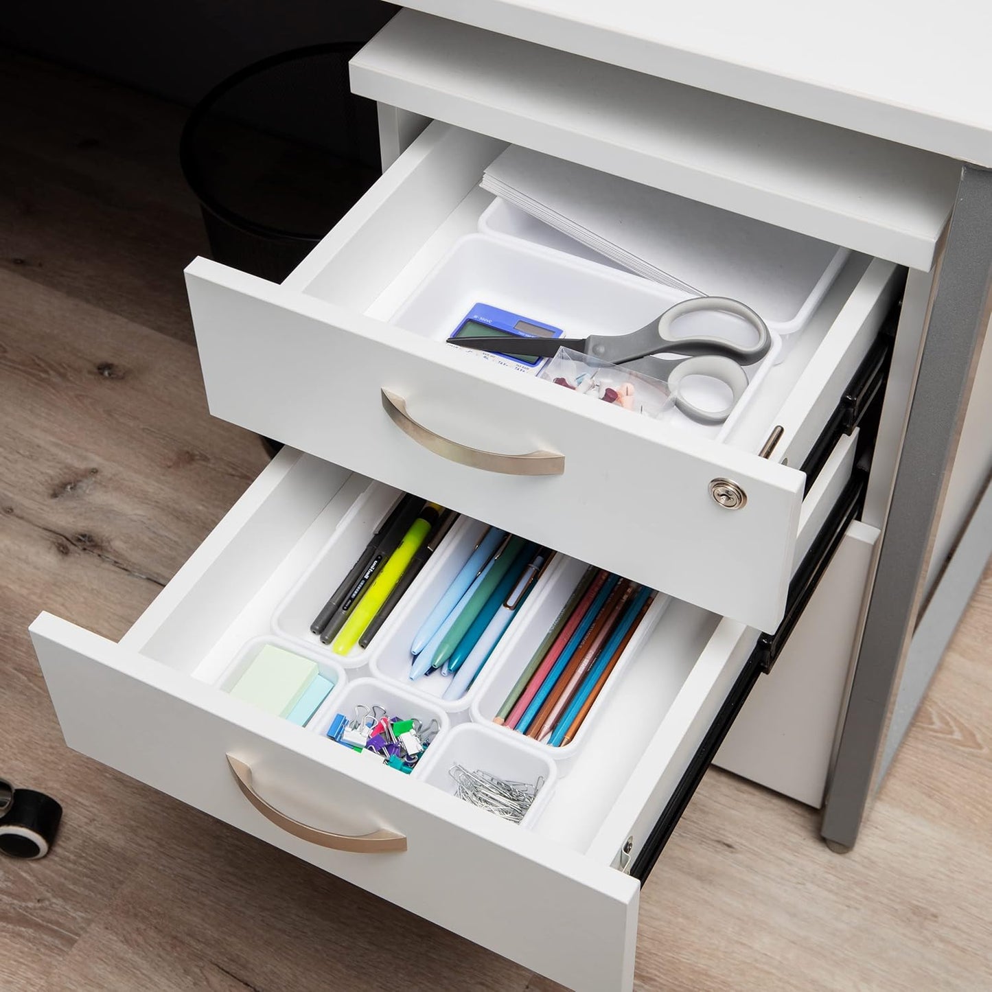 Mind Reader 8-Piece Drawer Organizer Set, Storage Trays for Kitchen, Bathroom, Office, Makeup, Jewelry & More, Junk Drawer Tray, Utensil Holder, Plastic, Clear
