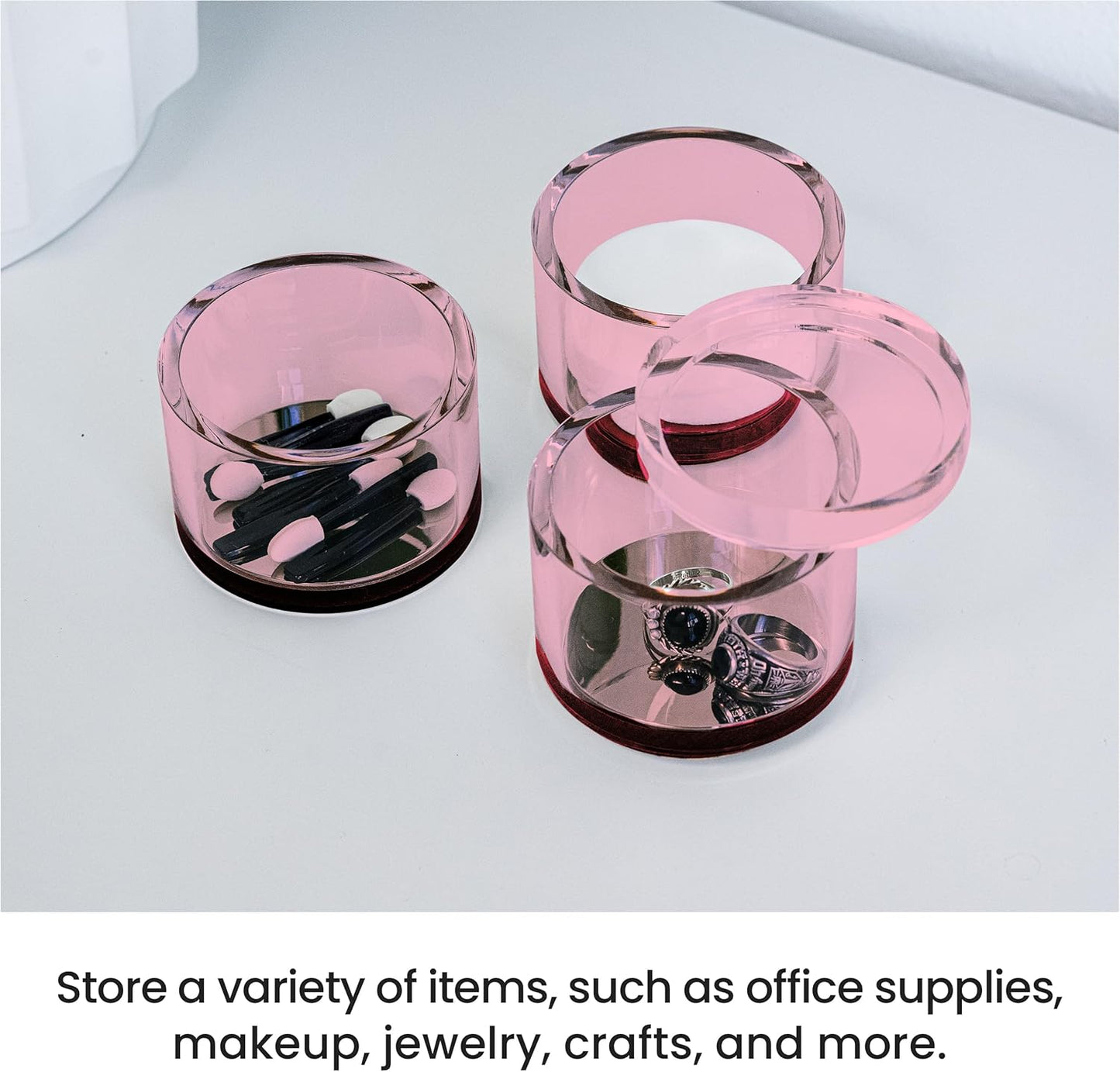 OfficeGoods 3-Tier Stackable Acrylic Holder- Stylish Desk Organizer and Storage for Office or Home – Transparent Round Design with Gold Metal Base