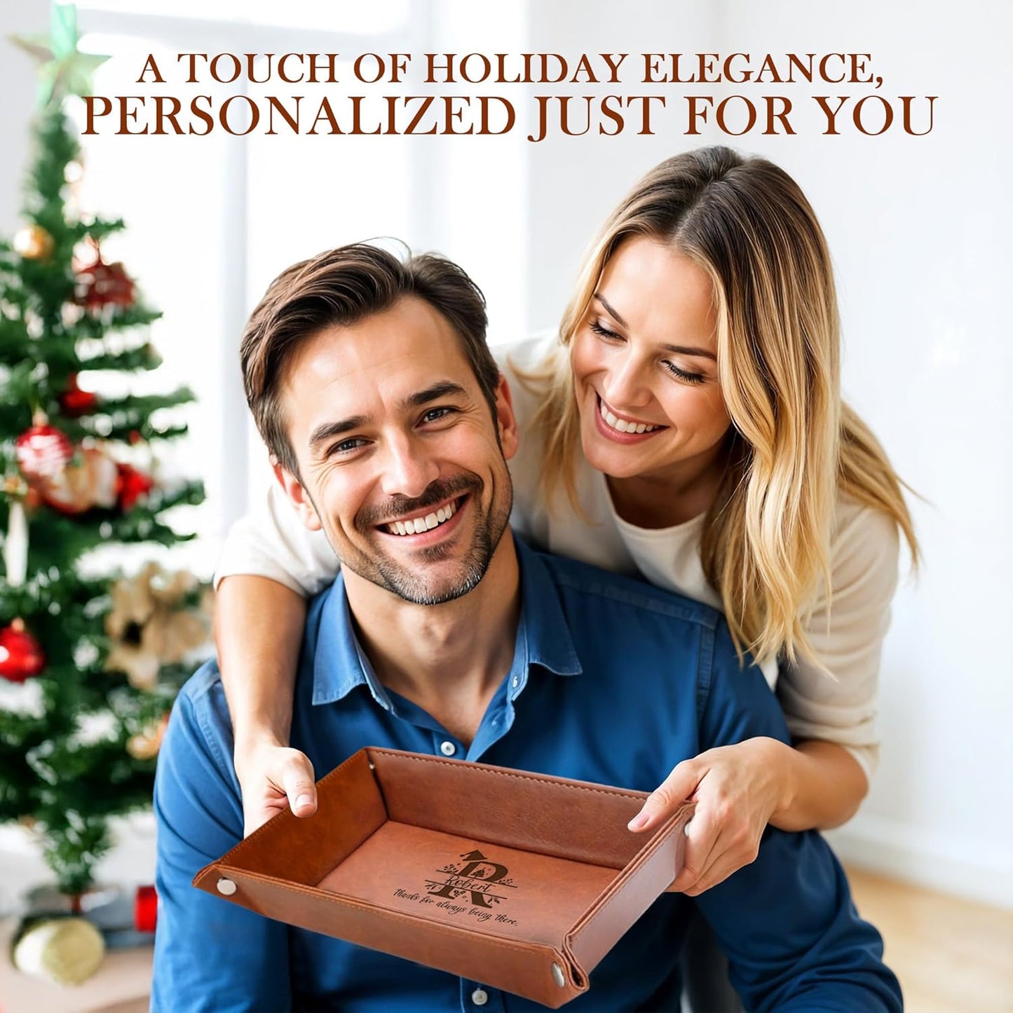 Personalized Engraved Leather Tray for Men with Engraved Name, PU Leather Valet Organizer for Dad, Custom Gift for Him, Custom Catchall Tray for Desk, Office, Accessories Travel Organizer for Men