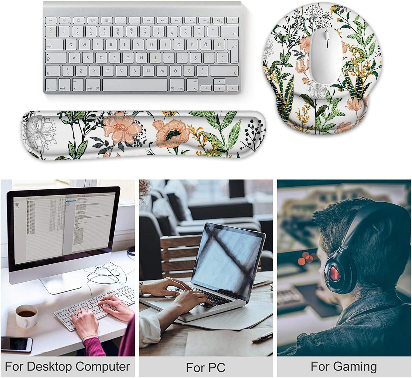 LATEEFAH Mouse Pad with Wrist Rest, 3-in-1 Gaming Mouse Pad, Keyboard Wrist Rest, Ergonomic Memory Foam Mousepad with Wrist Support for Computer Keyboard