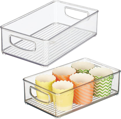 iDesign Stackable Pantry Bin with Handles for Kitchen Storage Set of 2, Clear, Made in USA