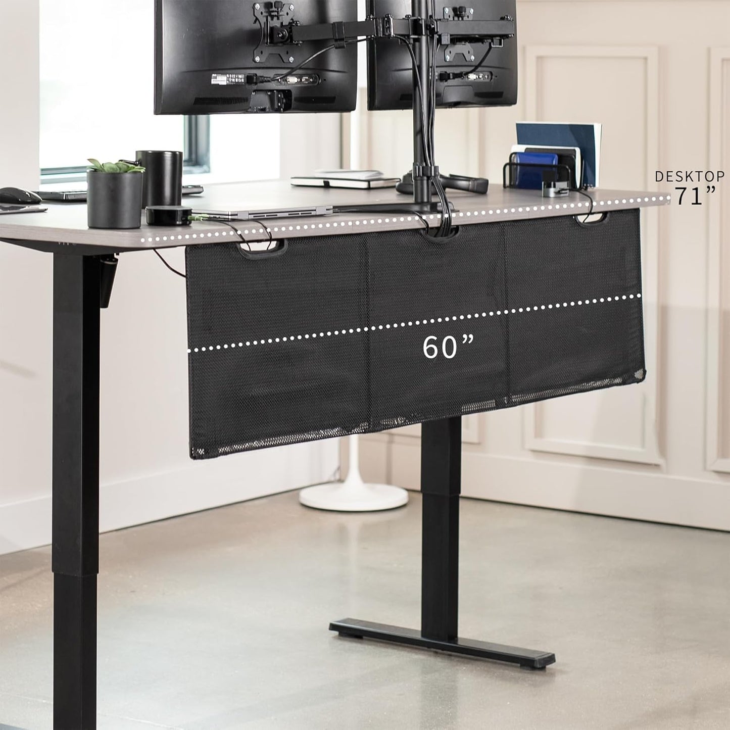 VIVO 60 inch Under Desk Privacy and Cable Management Organizer Sleeve, Wire Hider Kit Panel System, Black, DESK-SKIRT-60