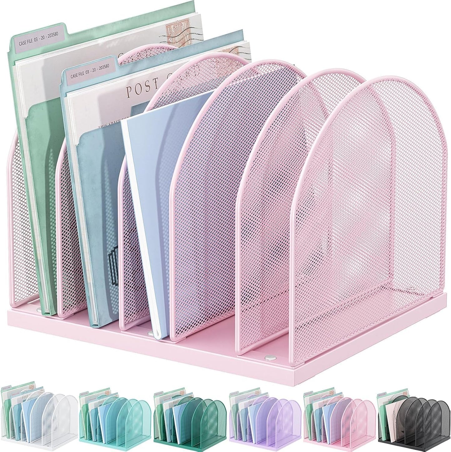 gianotter Desktop File Organizer, Desk Organizer with 5 Compartments, Paper Organizer for Desk, Workspace Organizers for Office Supplies (Black, Upright Style)