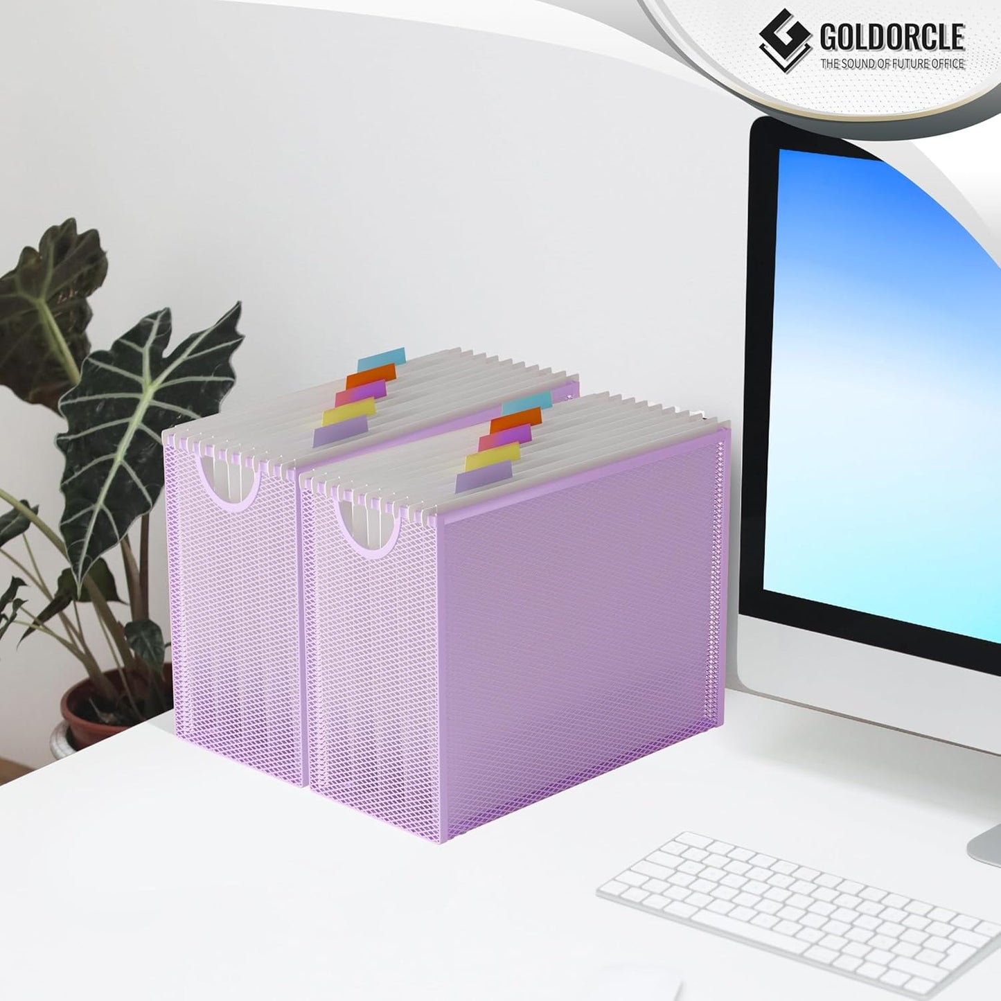 Hanging File Organizer, Letter-Size File Holder Filing Box with 5 Hanging Folders, Metal Mesh Desk File Folder Storage(No Assembly Required) (with 5 Grey Folders)