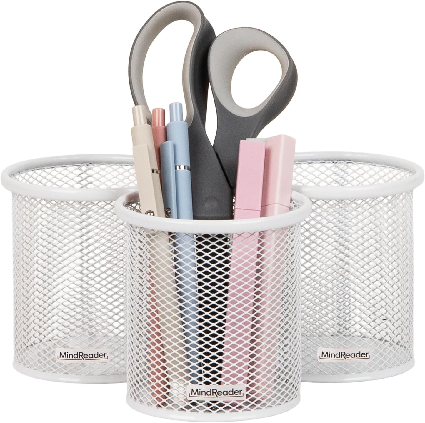 Mind Reader Pen and Accessories Holder, Desktop Organizer, Office, Metal Mesh, 3.5"L x 3.5"W x 3.75"H, Set of 3, Black