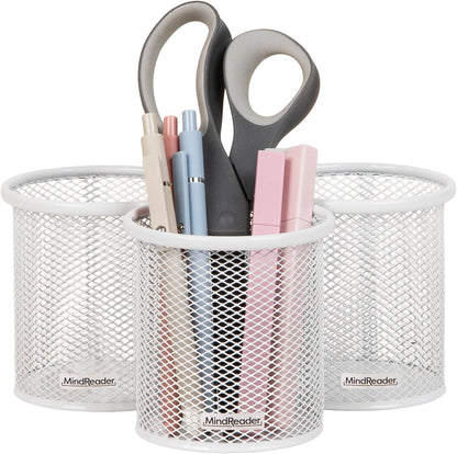 Mind Reader Pen and Accessories Holder, Desktop Organizer, Office, Metal Mesh, 3.5"L x 3.5"W x 3.75"H, Set of 3, Black