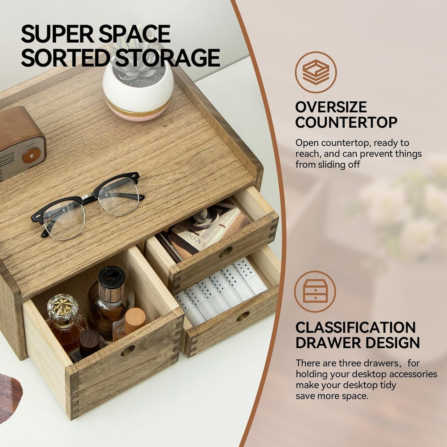 KIRIGEN Wooden Desktop Organizer Paper Storage Letter Tray File Sorter - Desk Rack Magazine File Dividers Holders for Home Office Accessories Wood Desk Cabinet with 3 Layer Trays Natural(3KWJG-NA)