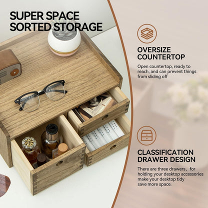 KIRIGEN Wooden Desktop Organizer Paper Storage Letter Tray File Sorter - Desk Rack Magazine File Dividers Holders for Home Office Accessories Wood Desk Cabinet with 3 Layer Trays Natural(3KWJG-NA)