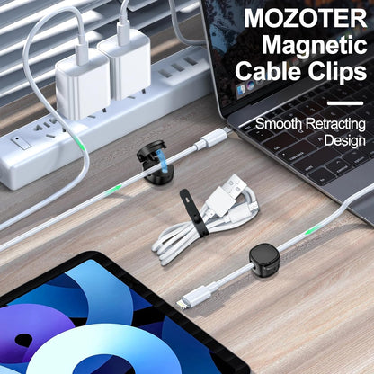 6 Pack,Magnetic Cable Clips & Silicon Cable Ties,[Cable Smooth Adjustable Under Desk Organizer],Cable Management,Cord Holder-Desk Stand Cable Organizer Holding,Adhesive for Home Cable Keeper