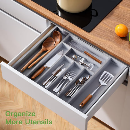 Pipishell Bamboo Expandable Silverware Drawer Organizer, Adjustable Kitchen Utensil Tray for Forks, Spoons and Knives, Wood Storage Cutlery Holder for Bedroom and Living Room